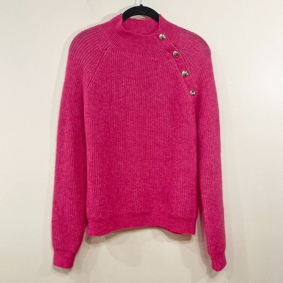 EUC Sezane Trudy Wool Mohair Button Detail Sweater Hot Pink XS - Picture 3 of 9
